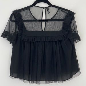 ZARA BLACK TULLE BABYDOLL SHORT SLEEVE SMALL SHIRT